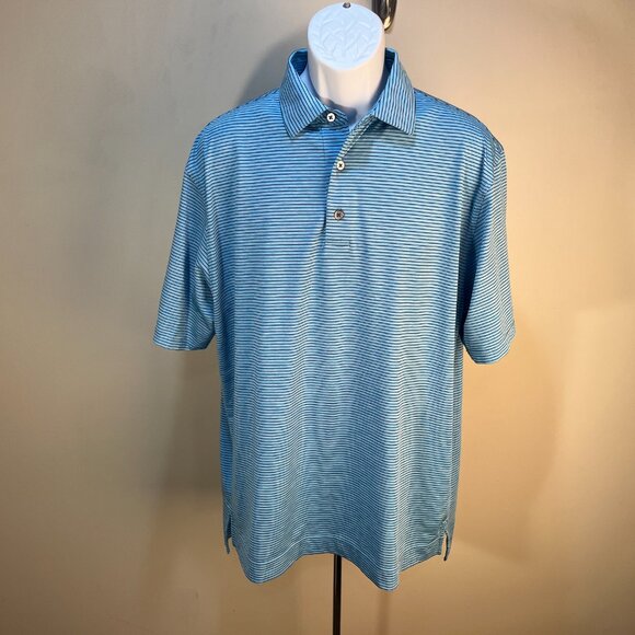 FootJoy FJ Men's blue and black striped s/s golf polo shirt Large L EUC - Picture 3 of 7